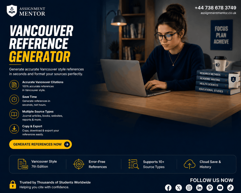 Assignment Mentor Vancouver Reference Generator creating formatted academic citations easily